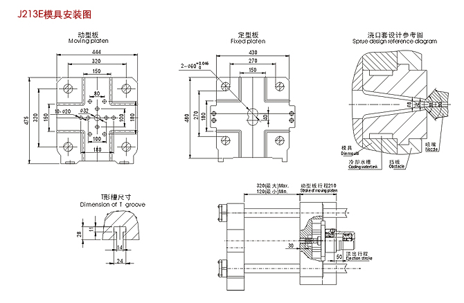 J213E型(38噸)380千牛熱室壓鑄機(jī)模具安裝圖